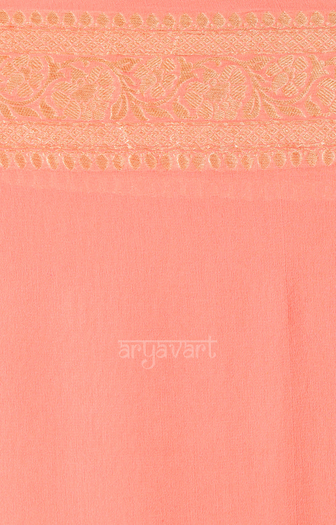 Peach color Chiffon Saree with Zari and Floral Weave
