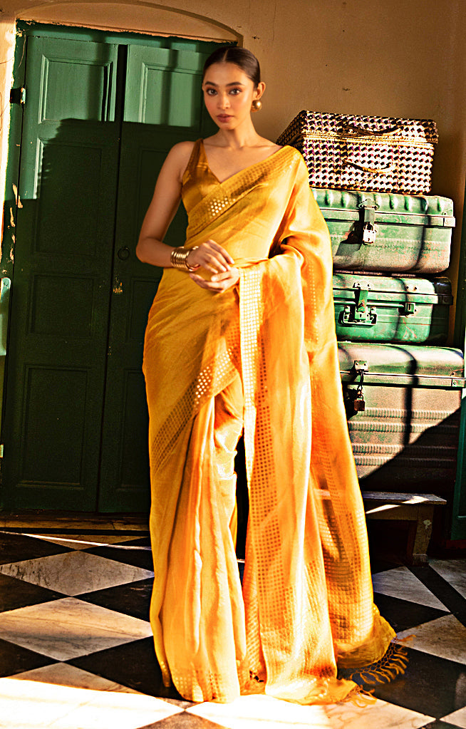 yellow color with Amber Resham Silk Saree