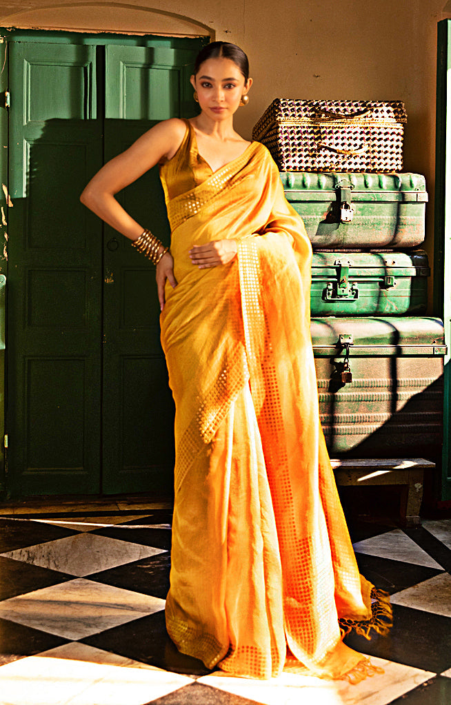 yellow color with Amber Resham Silk Saree