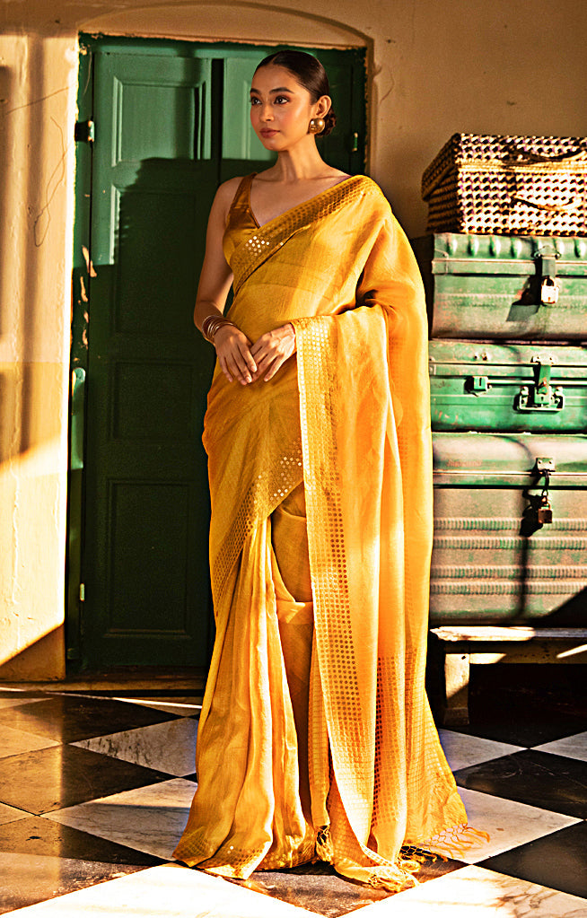 yellow color with Amber Resham Silk Saree