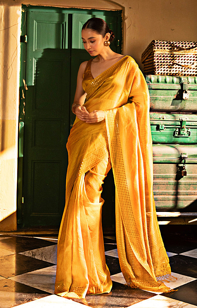 yellow color with Amber Resham Silk Saree