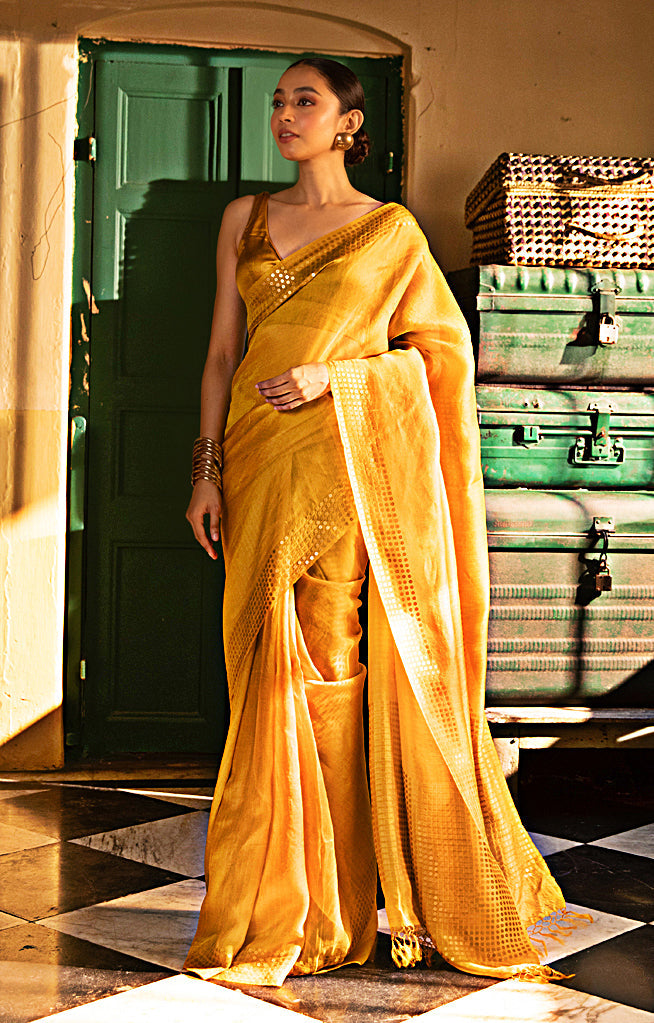 yellow color with Amber Resham Silk Saree