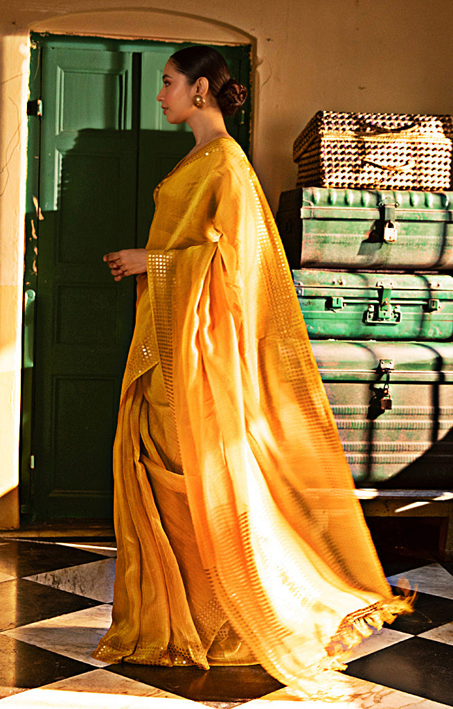 yellow color with Amber Resham Silk Saree