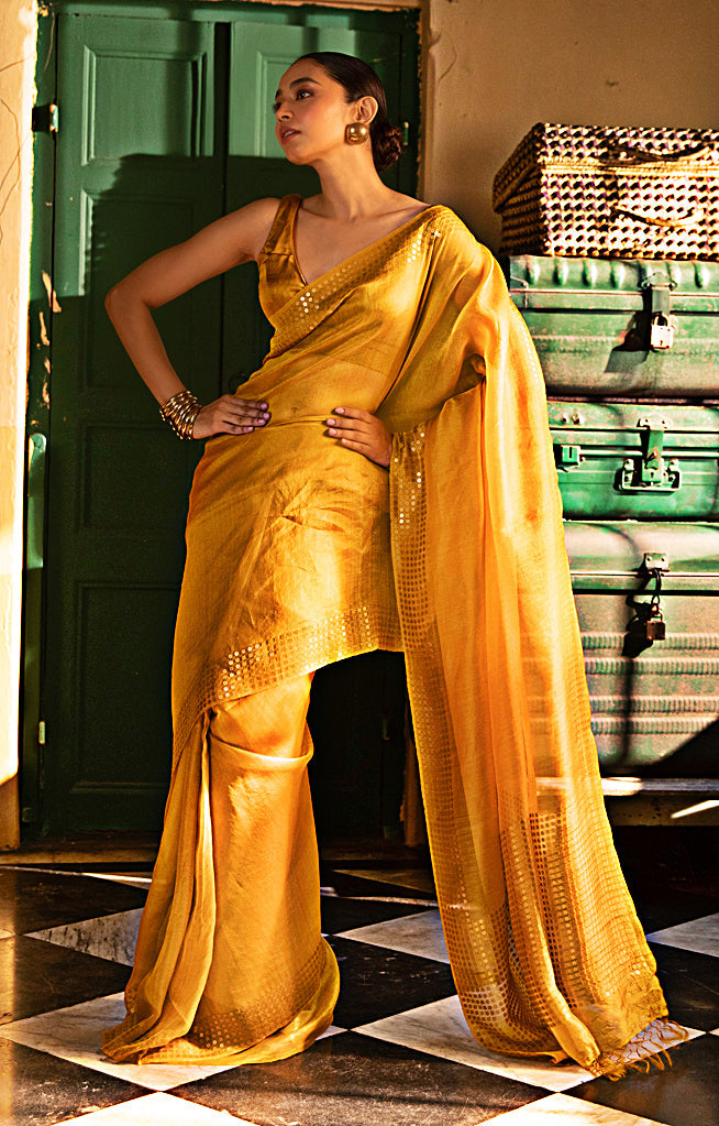 yellow color with Amber Resham Silk Saree