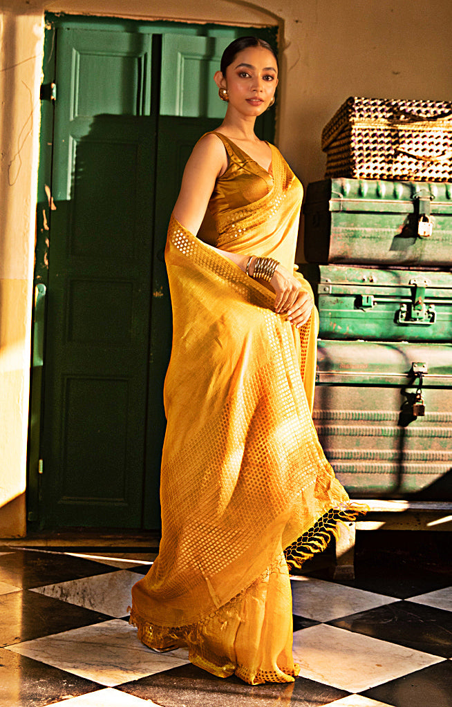 yellow color with Amber Resham Silk Saree