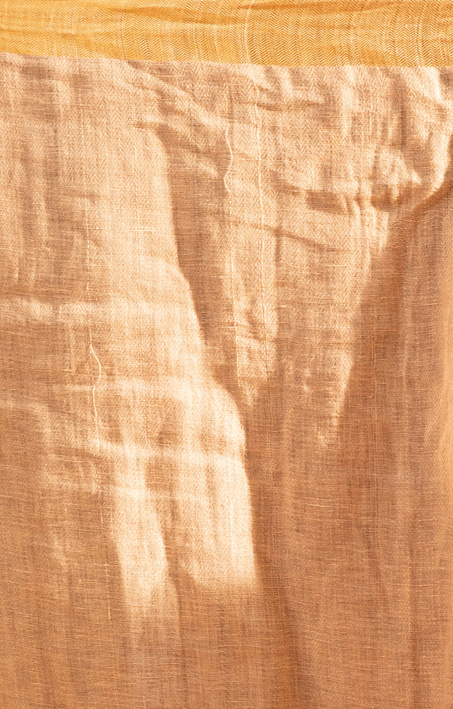 Coral Blossom Linen Saree With A Striking Gold Zari Border & Pallu