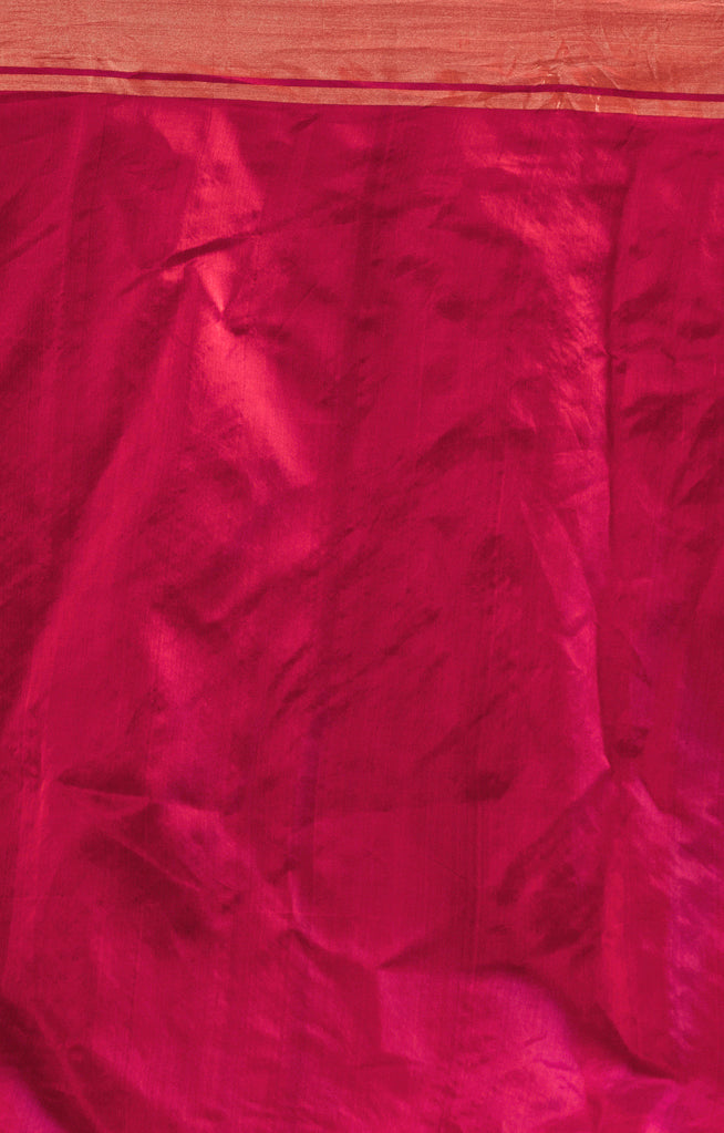 Striking Red Silk Chanderi Saree With Woven Buttas