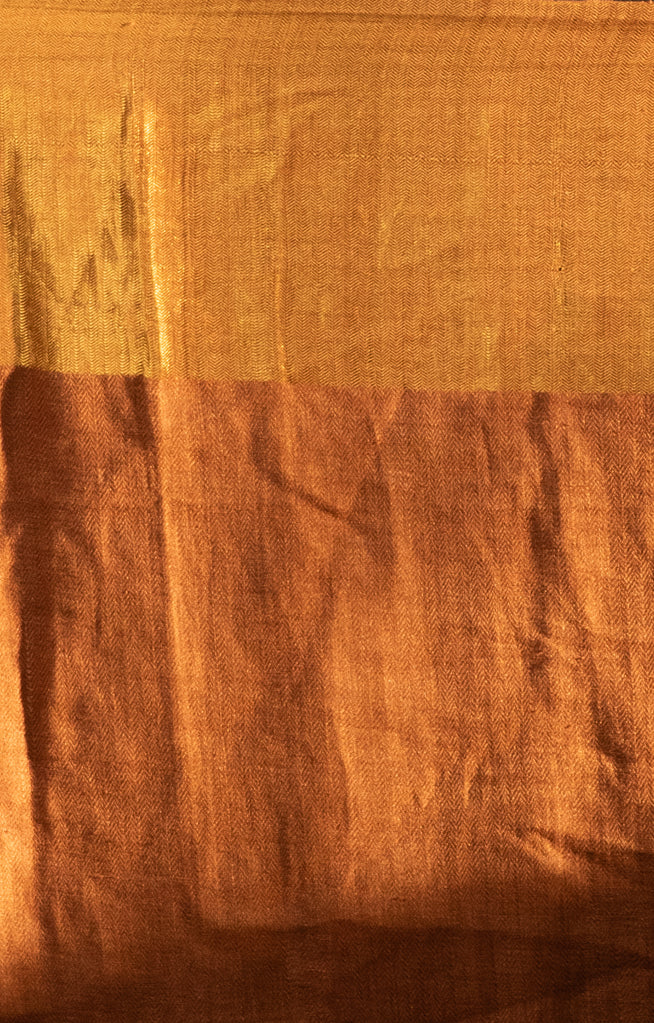 golden color Linen Saree With Gold Zari Border & Pallu