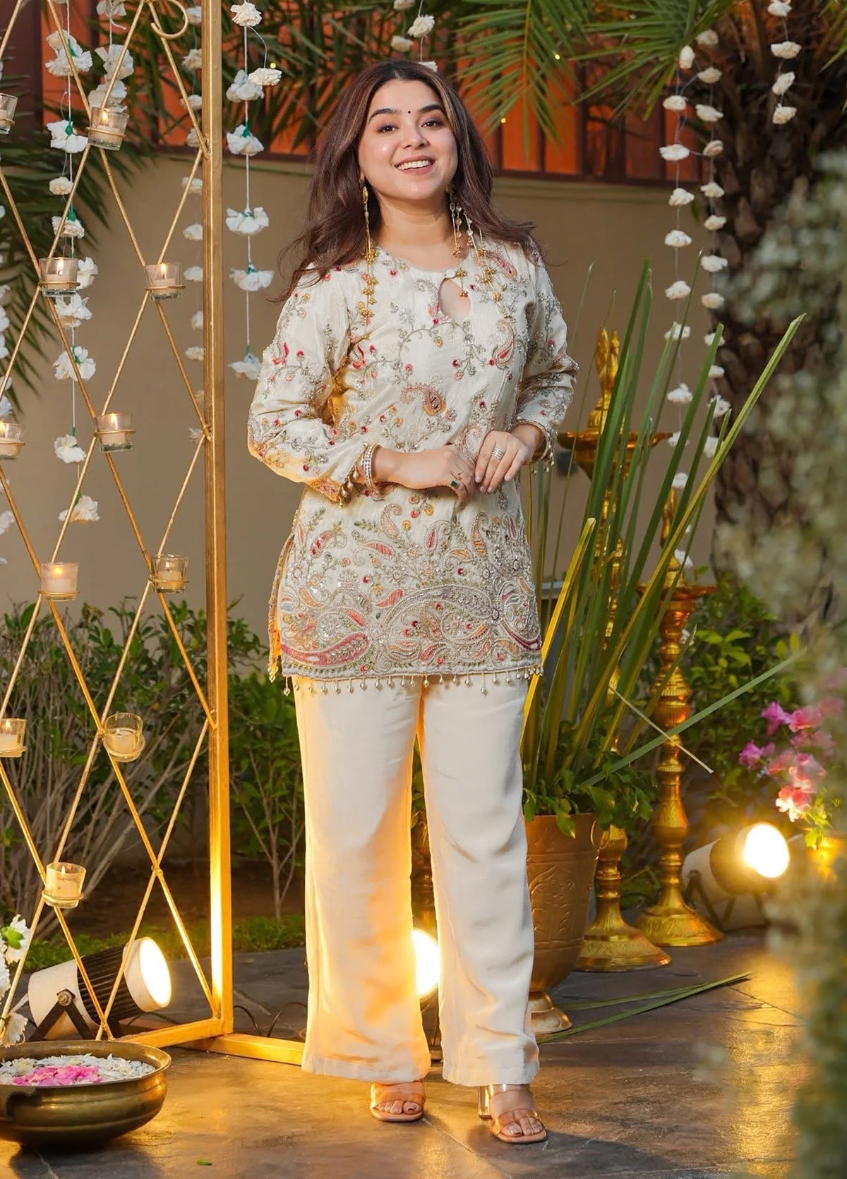Ivory Embroidered Festive Suite Set for Women | Vedraani