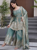 Vedraani Firozi Koyal Suit – Fandy Silk Sequins Embroidered Kurta Palazzo Dupatta Set