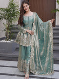 Vedraani Firozi Koyal Suit – Fandy Silk Sequins Embroidered Kurta Palazzo Dupatta Set
