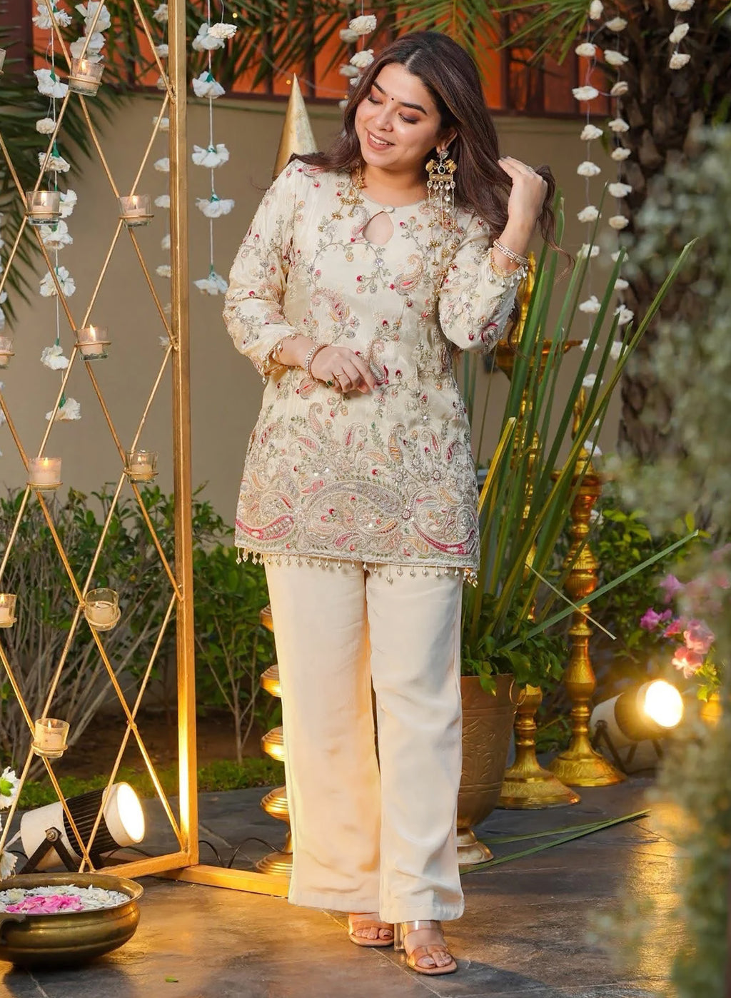 Ivory Embroidered Festive Suite Set for Women | Vedraani