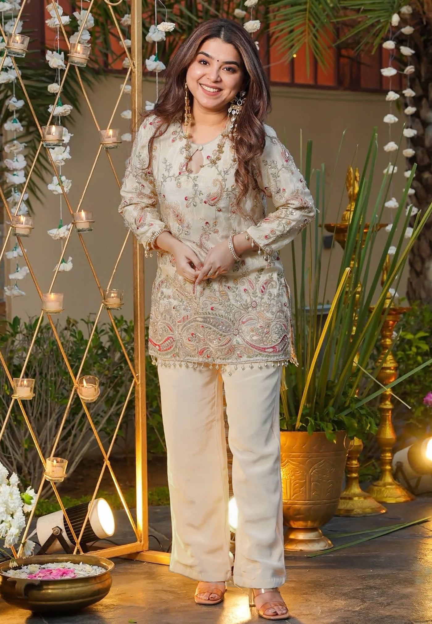 Ivory Embroidered Festive Suite Set for Women | Vedraani