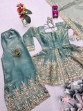 Vedraani Firozi Koyal Suit – Fandy Silk Sequins Embroidered Kurta Palazzo Dupatta Set