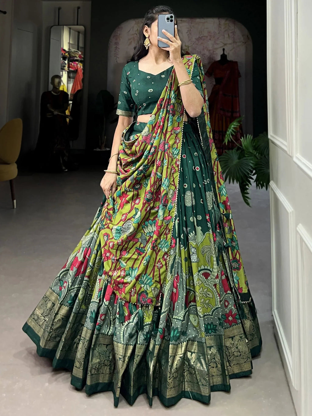 mesmerizing green organza mehendi wear lehenga choli with dupatta