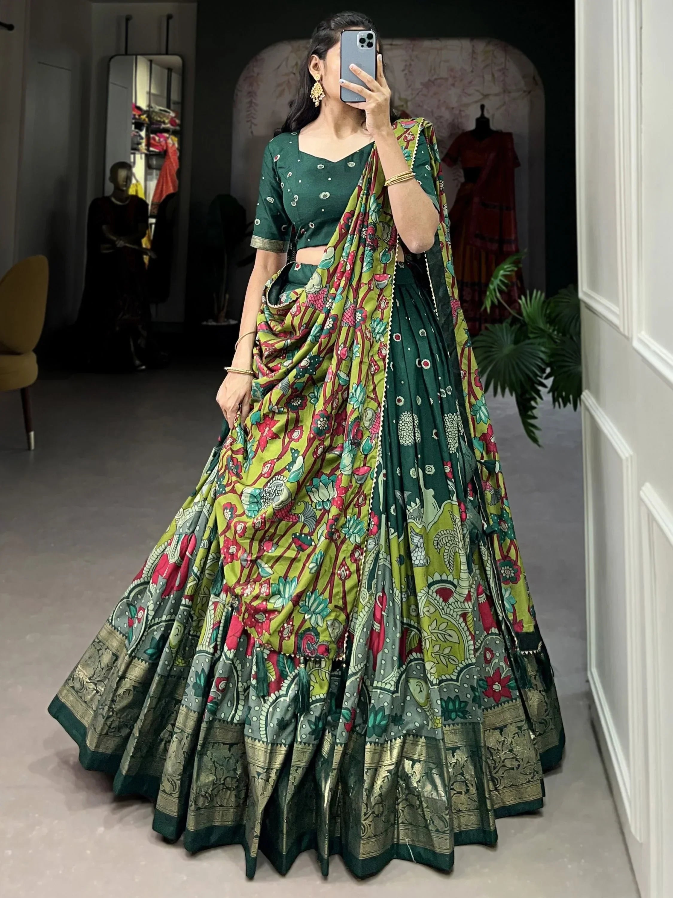 mesmerizing green organza mehendi wear lehenga choli with dupatta