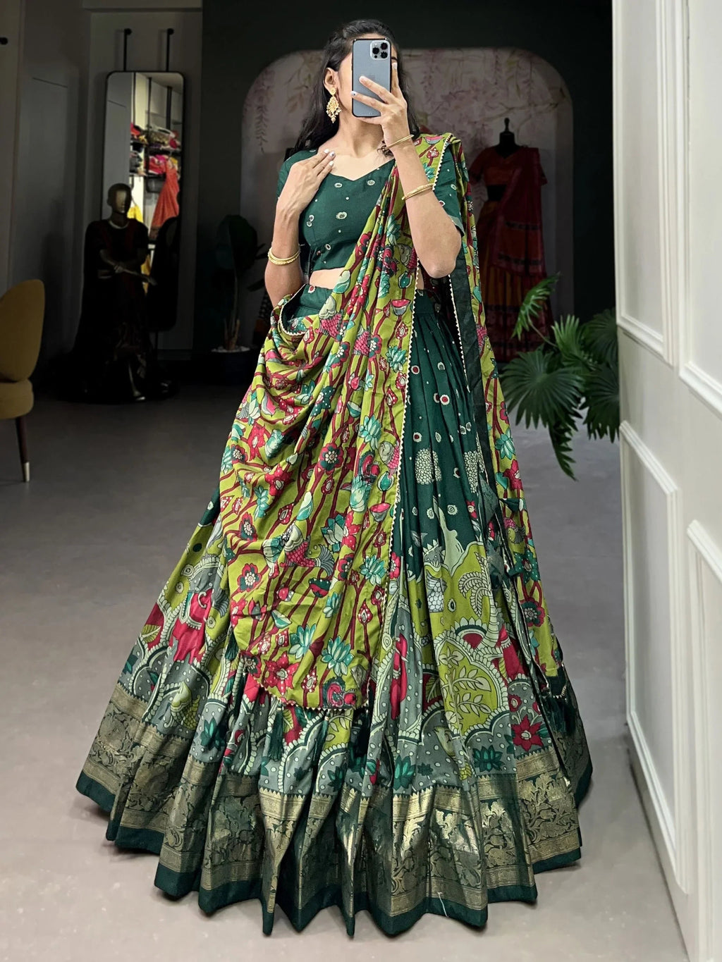 mesmerizing green organza mehendi wear lehenga choli with dupatta