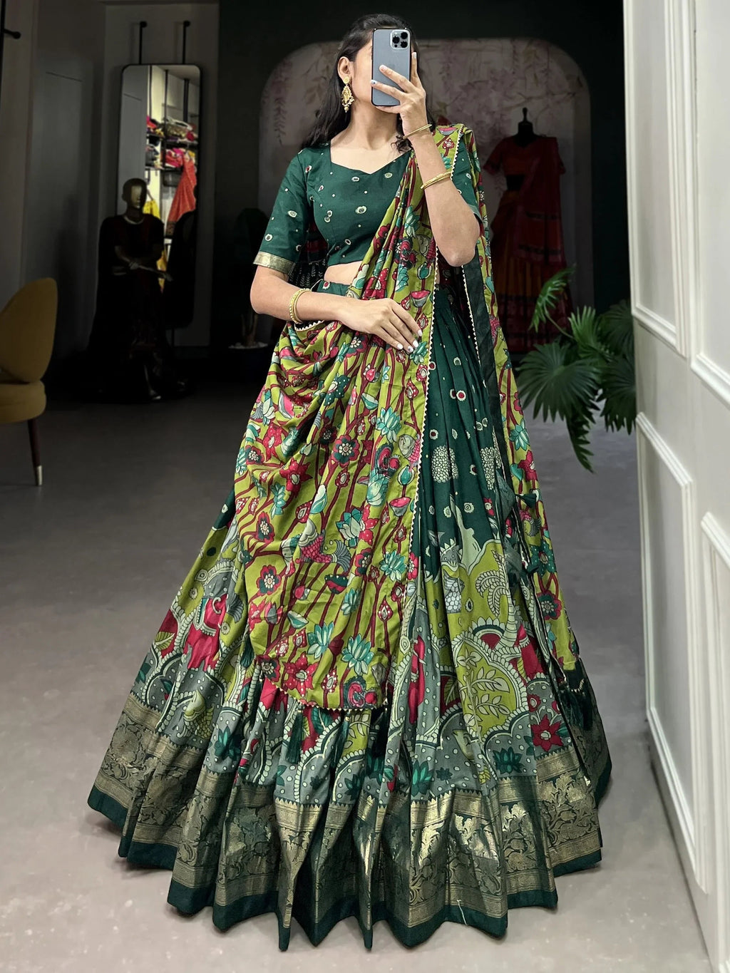 mesmerizing green organza mehendi wear lehenga choli with dupatta