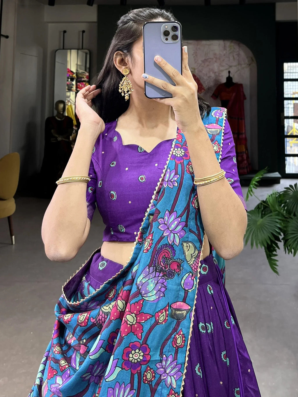Gorgeous Purple Kalamkari Print Tussar Silk Event Wear Lehenga Choli