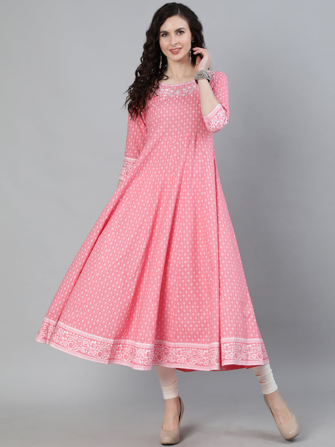 Printed Anarkali Embroidered Yoke