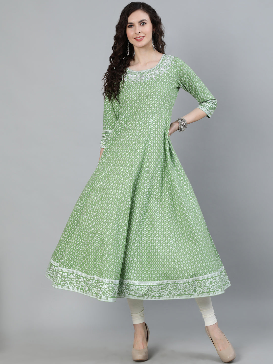 printed Anarkali Embroidered Yoke