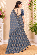 Premium Grey Ethnic Printed Saree with Traditional Motif Design