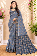 Premium Grey Ethnic Printed Saree with Traditional Motif Design
