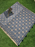 Premium Grey Ethnic Printed Saree with Traditional Motif Design