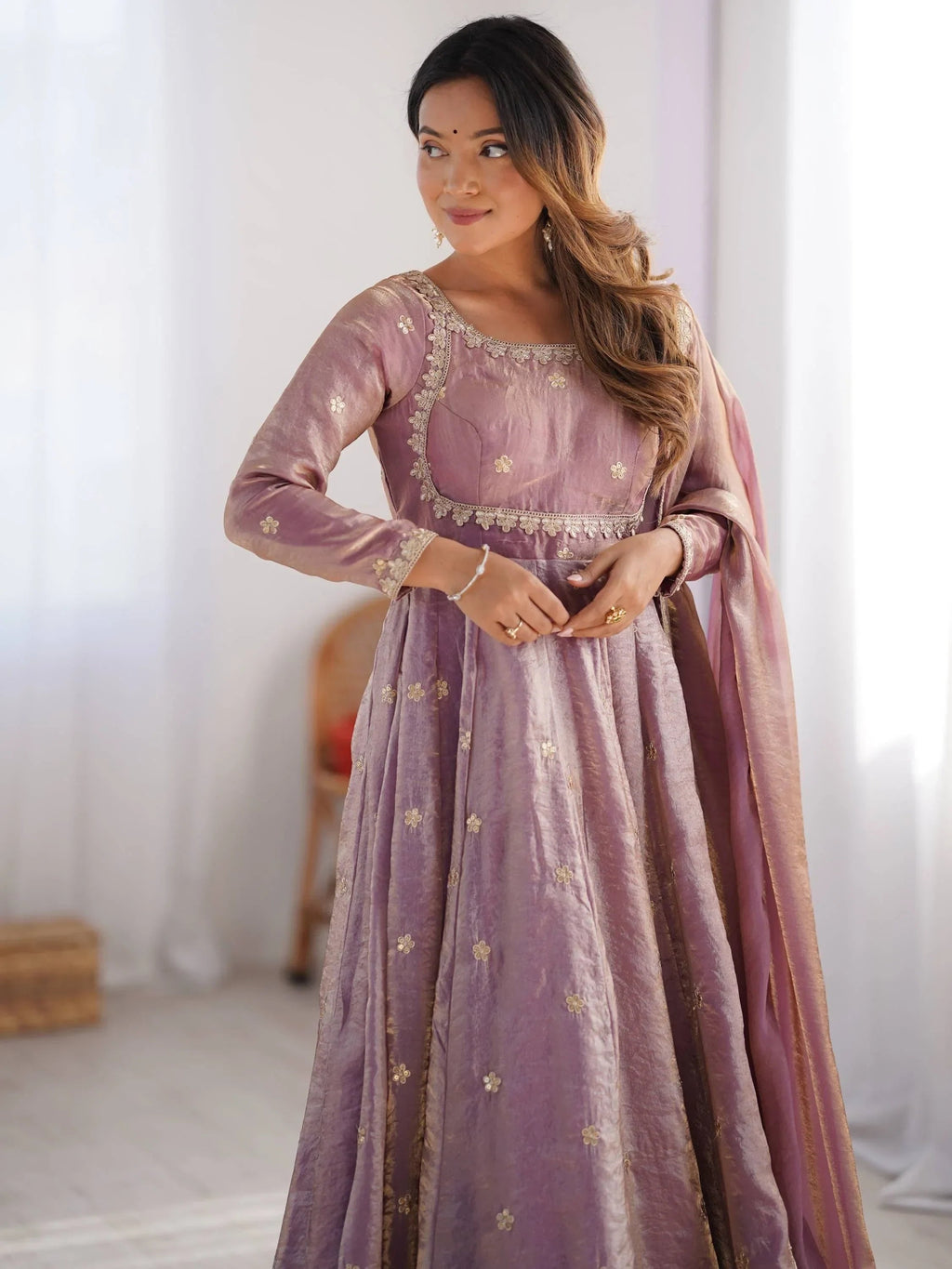 Wonderful Pink Sequins Work Silk Event Wear Gown With Dupatta