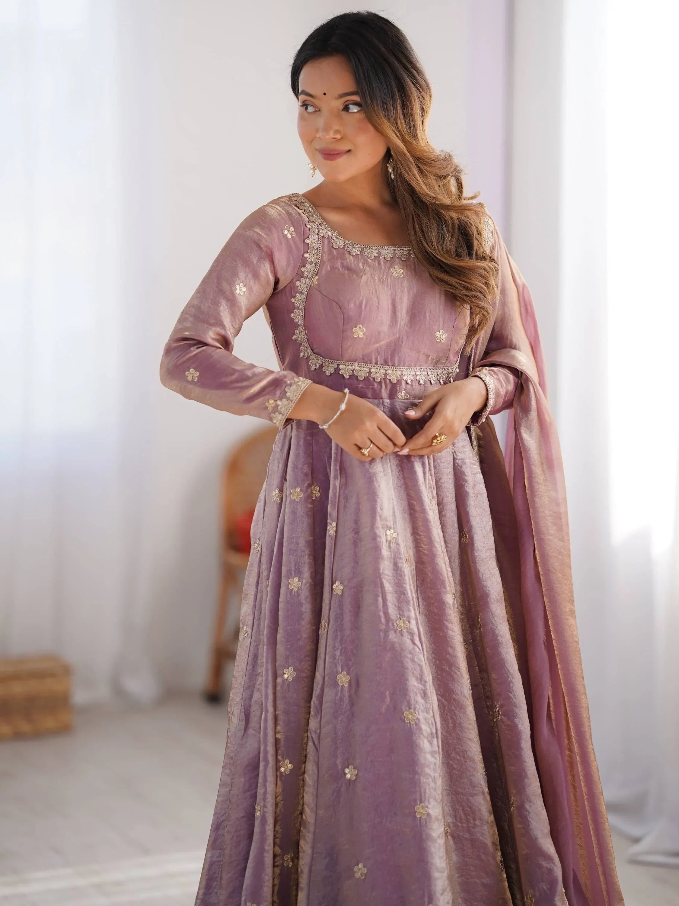 Wonderful Pink Sequins Work Silk Event Wear Gown With Dupatta