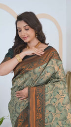 Elegant Olive Green Jacquard Silk Saree with Designer Copper Pallu