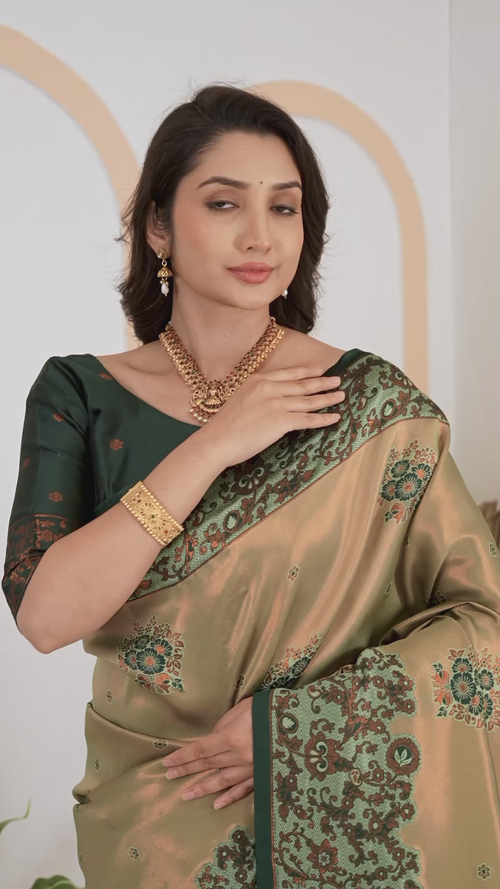 Royal Olive Banarasi Silk Saree with Rich Green Zari Pallu