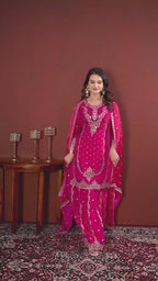 Luxury Designer Rani Pink Fendy Silk Sharara Suit with Sequence Embroidery Dupatta