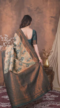 Luxury Olive Green Silk Blend Saree with Copper Zari Border & Designer Pallu
