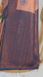 Premium Dusty Rose Jacquard Silk Saree with Navy Blue Zari Woven Pallu