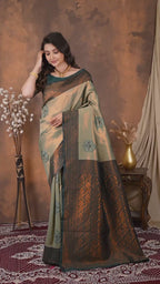 Premium Olive Green Jacquard Silk Saree with Rich Copper Zari Pallu