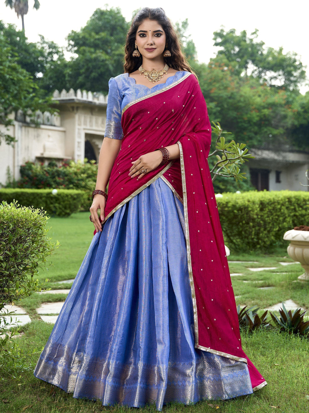 Special Royal Blue Color Zari Weaving Silk Event Wear Lehenga Choli