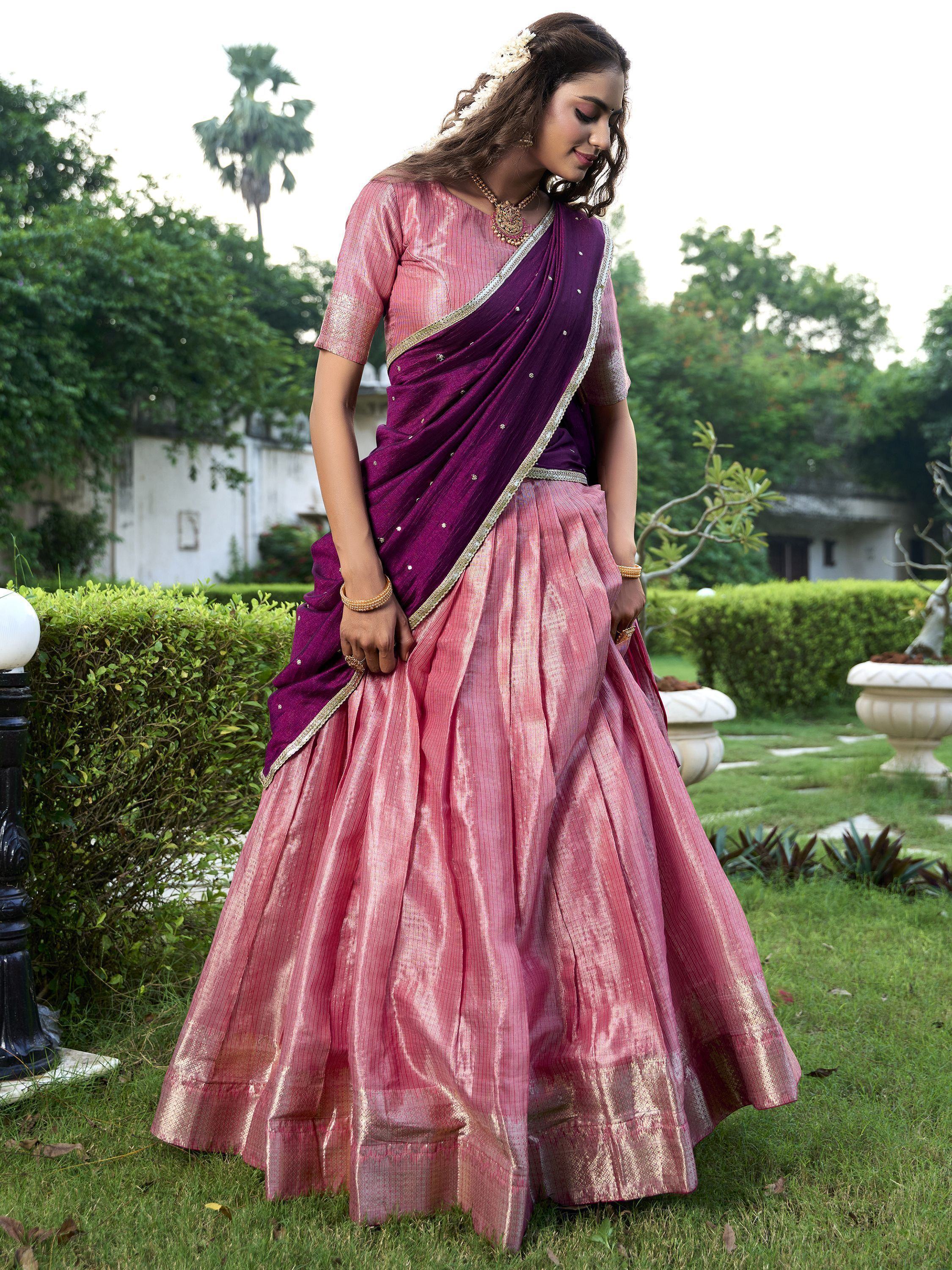 Tantalizing Pink Zari Weaving Silk Wedding Lehenga Choli With Dupatta