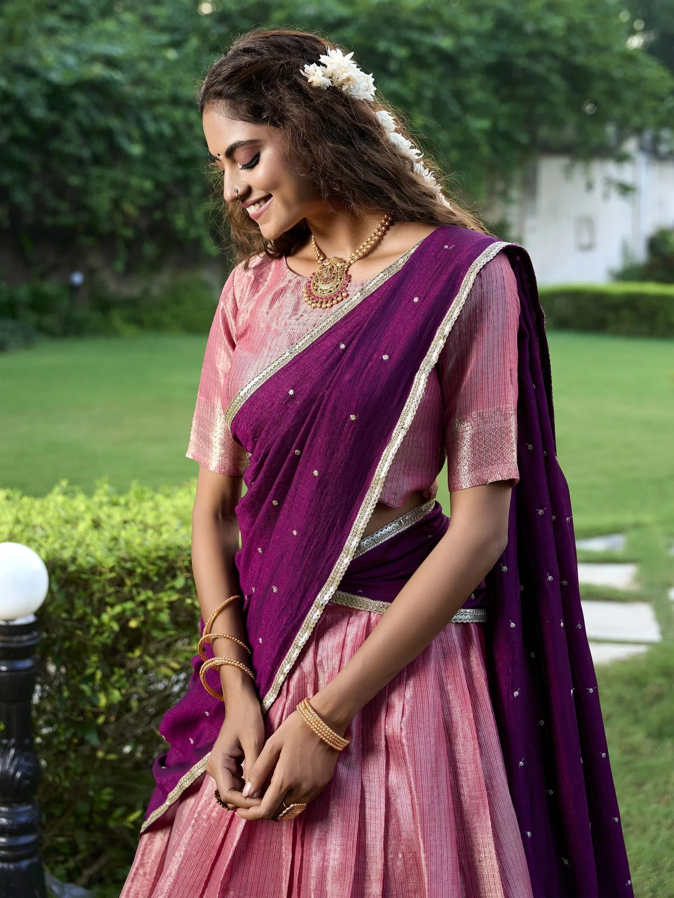 Tantalizing Pink Zari Weaving Silk Wedding Lehenga Choli With Dupatta
