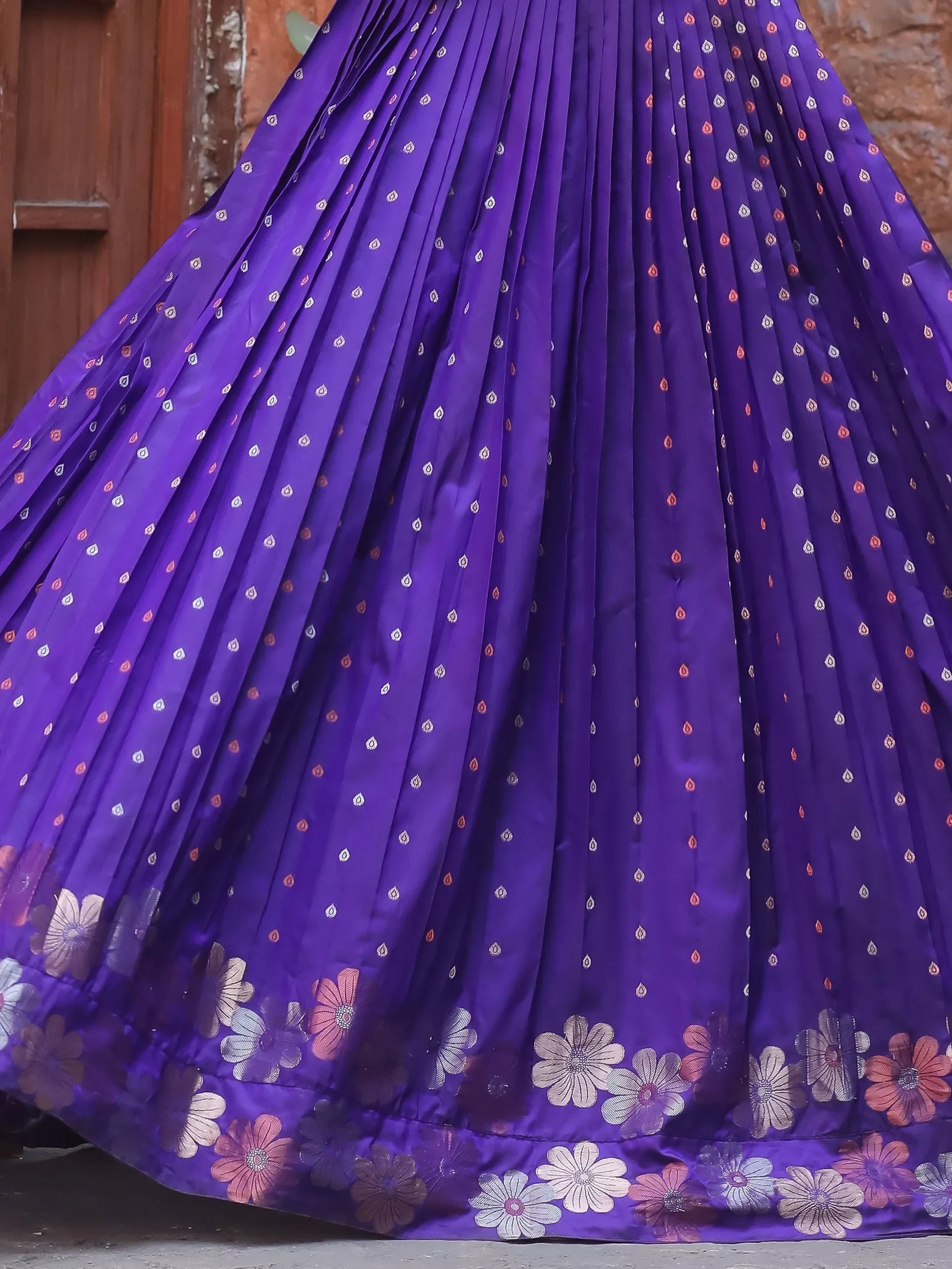 Wonderful Violet Zari Weaving and  Banarasi Silk Festival Wear Gown