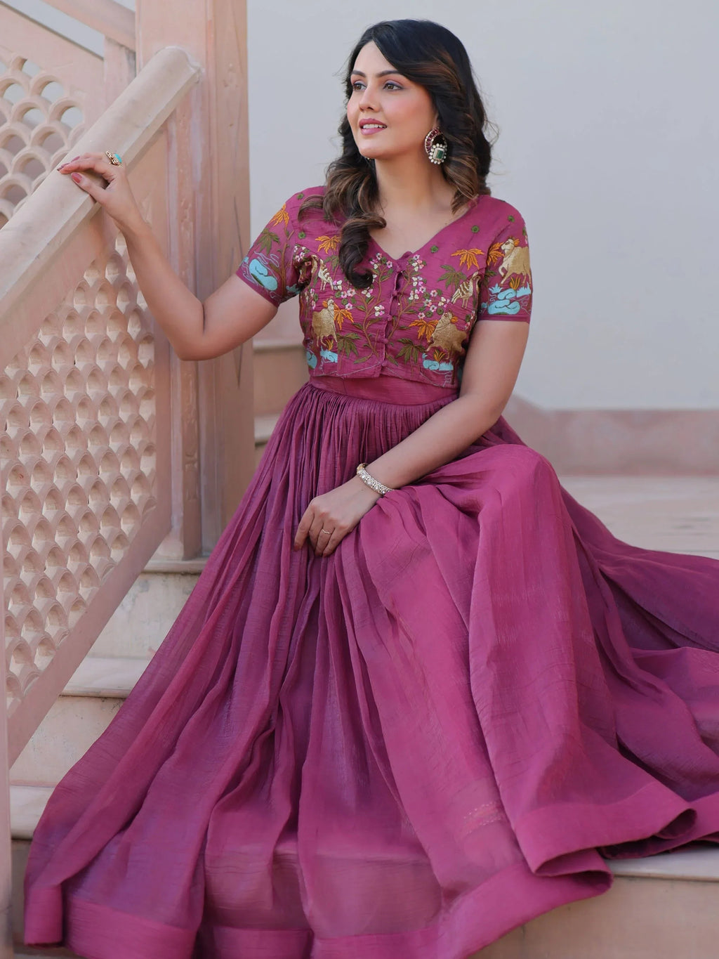Onion Pink Organza Embroidered Festival Wear Gown With Koti