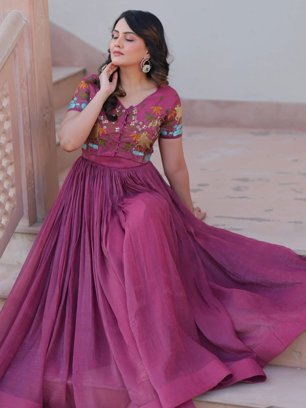 Onion Pink Organza Embroidered Festival Wear Gown With Koti