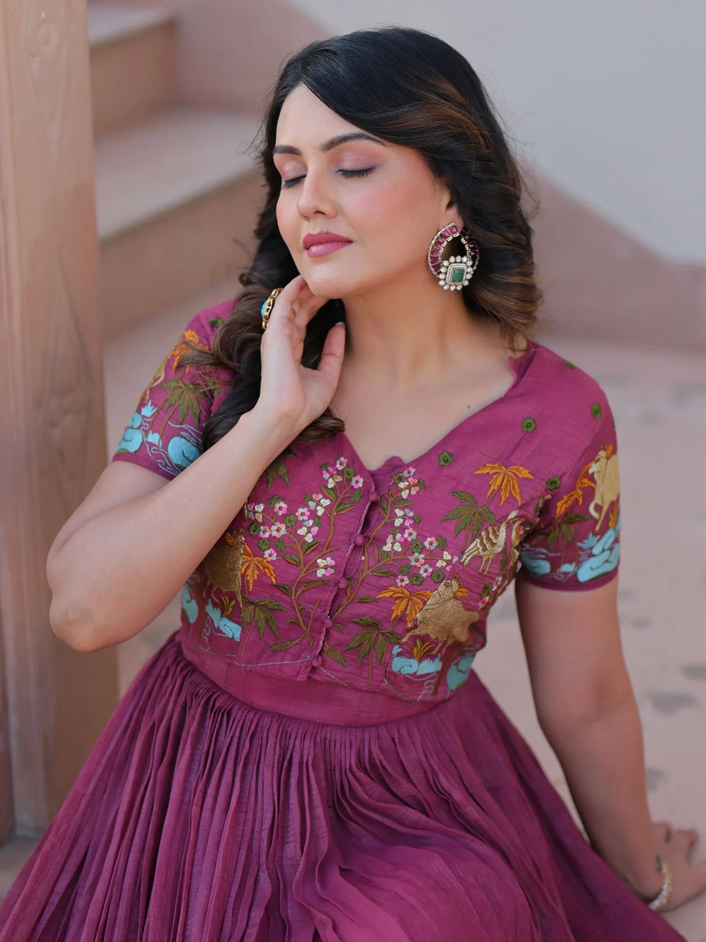 Onion Pink Organza Embroidered Festival Wear Gown With Koti