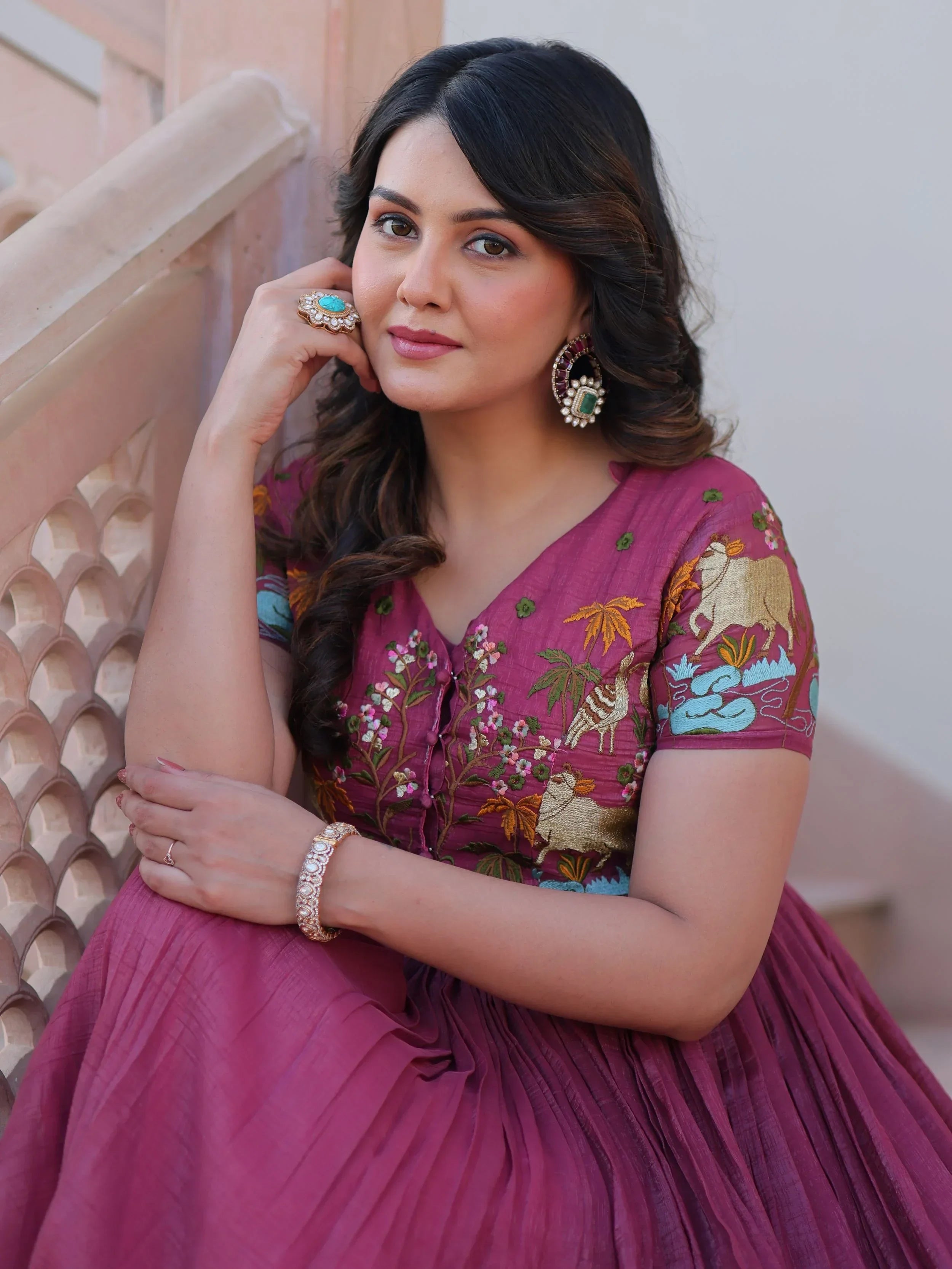 Onion Pink Organza Embroidered Festival Wear Gown With Koti
