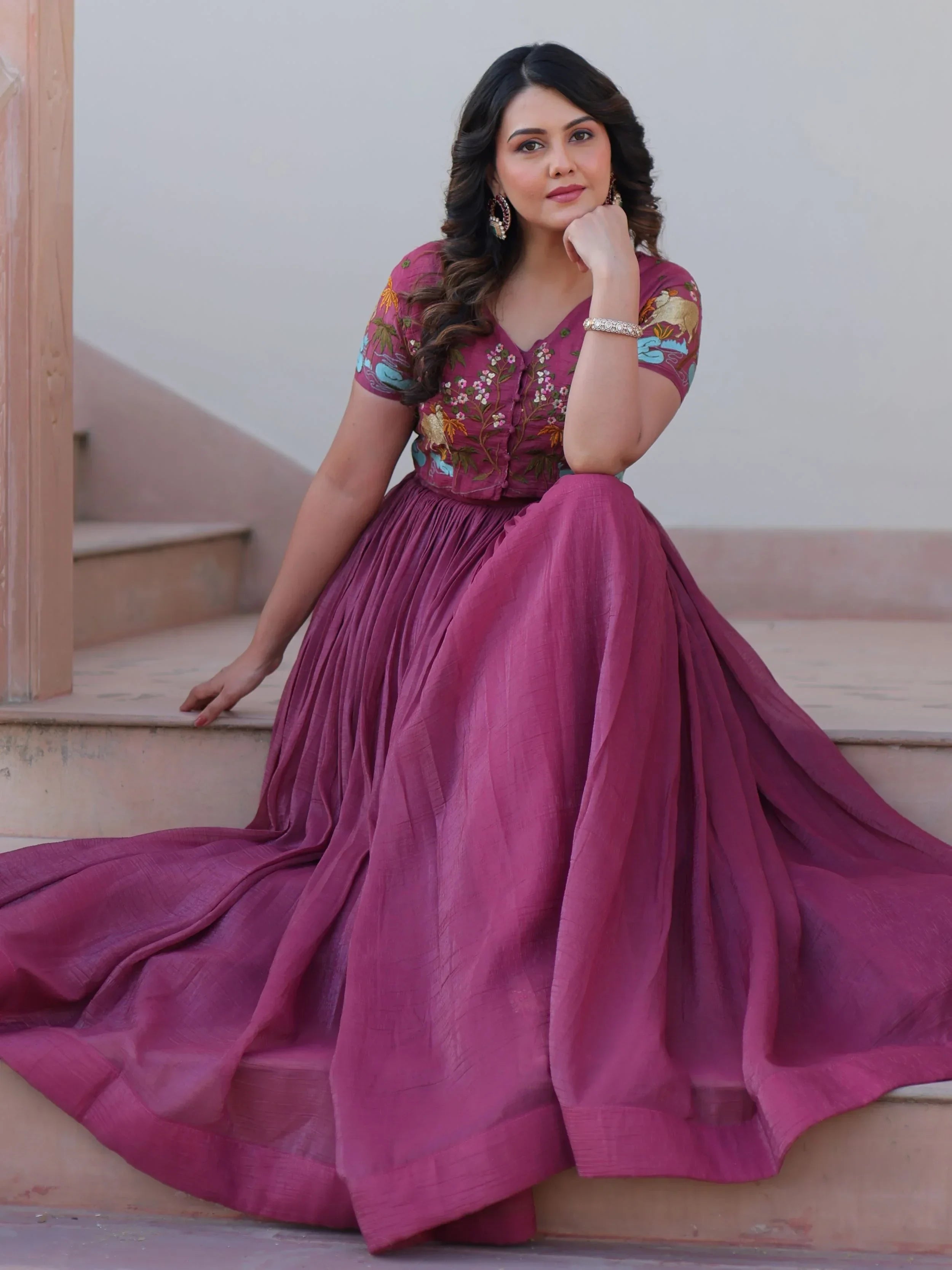 Onion Pink Organza Embroidered Festival Wear Gown With Koti