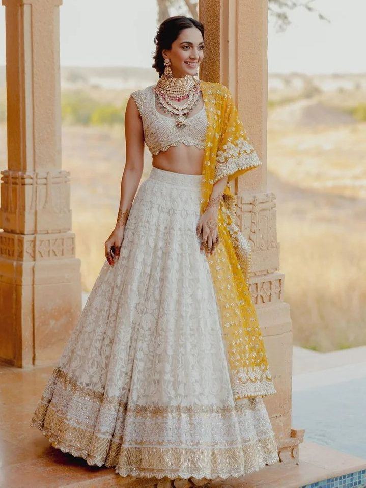 Kiara Advani Inspir White Embroidered Lehenga Choli