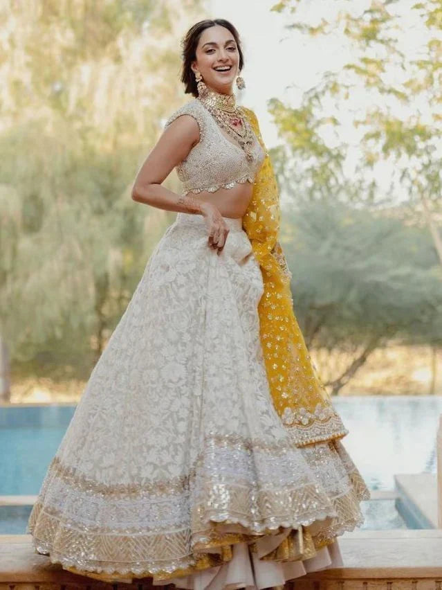 Kiara Advani Inspir White Embroidered Lehenga Choli